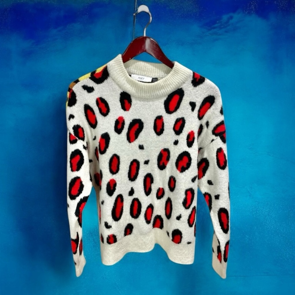 FORT Colorblock Leopard Print Crewneck Sweater Size S